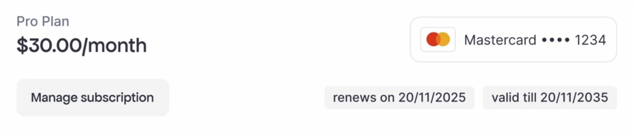Customer subscription summary