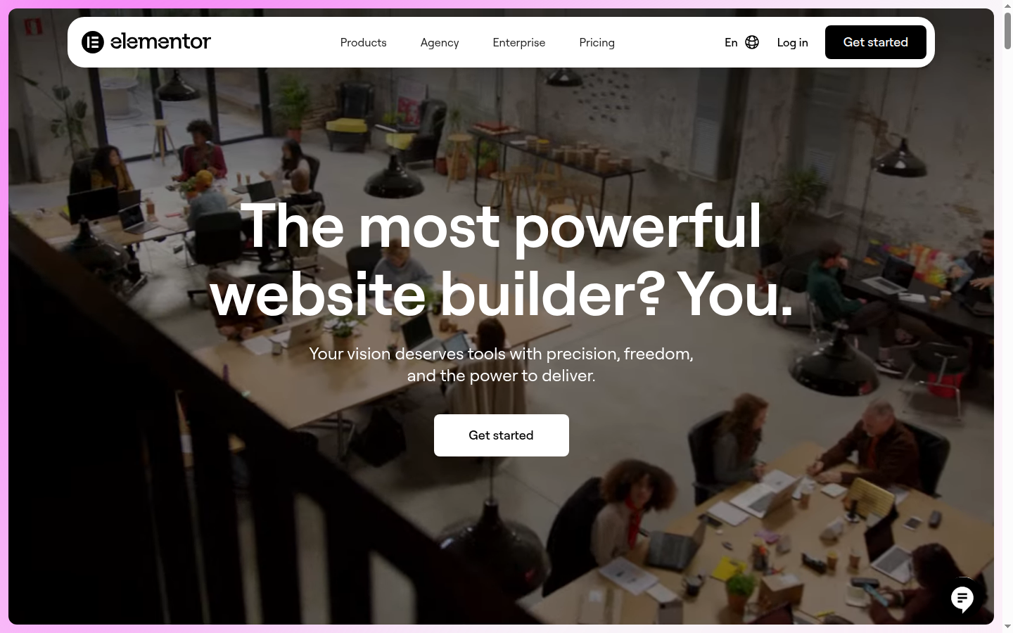 Elementor homepage and builder interface