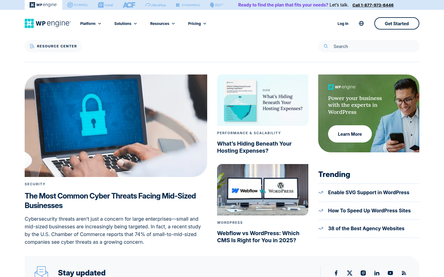 WP Engine WordPress hosting plans page