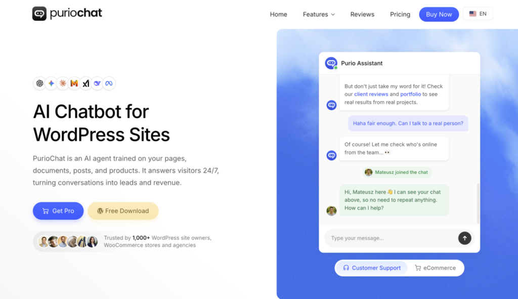 alternative to tawk.to - puriochat, ai + live chat for wordpress