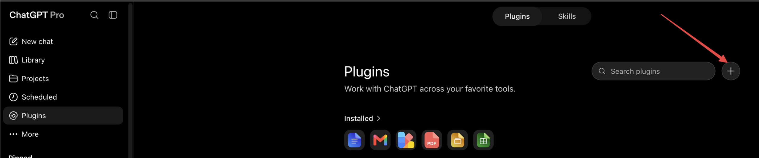 ChatGPT Plugins screen with the Add Plugin button highlighted