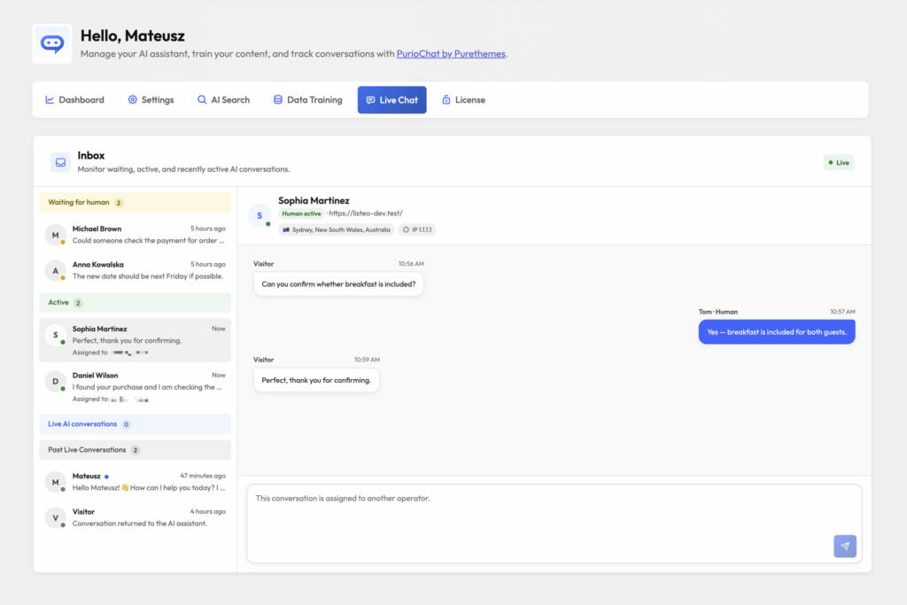 LiveChat - handoff to human when AI is not enough