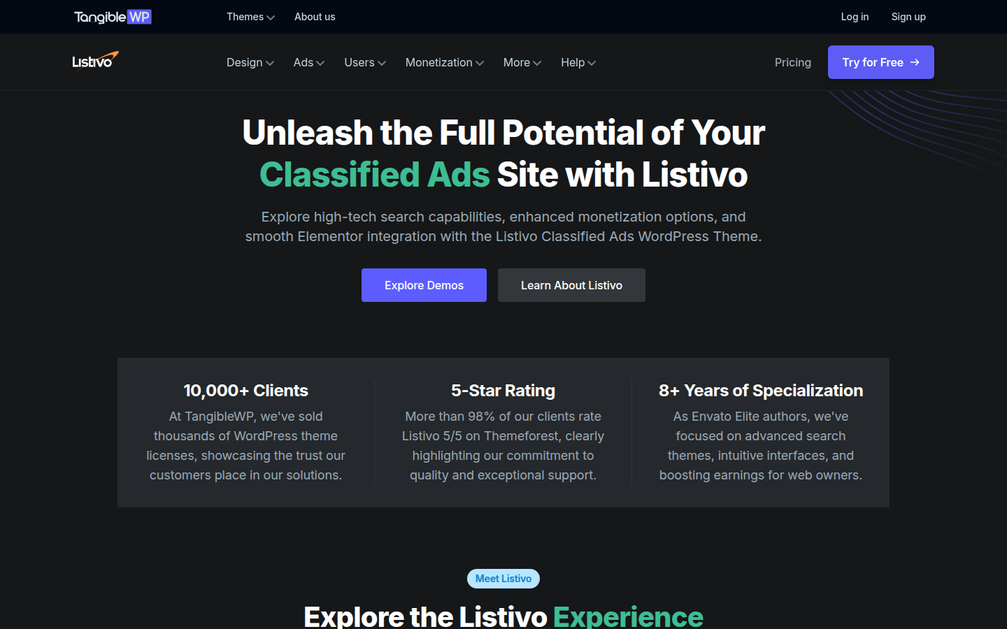 Listivo classified ads WordPress theme homepage
