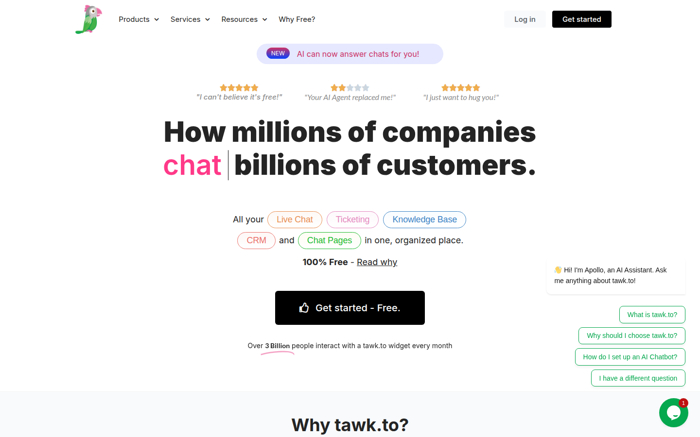 Tawk.to live chat and customer support homepage