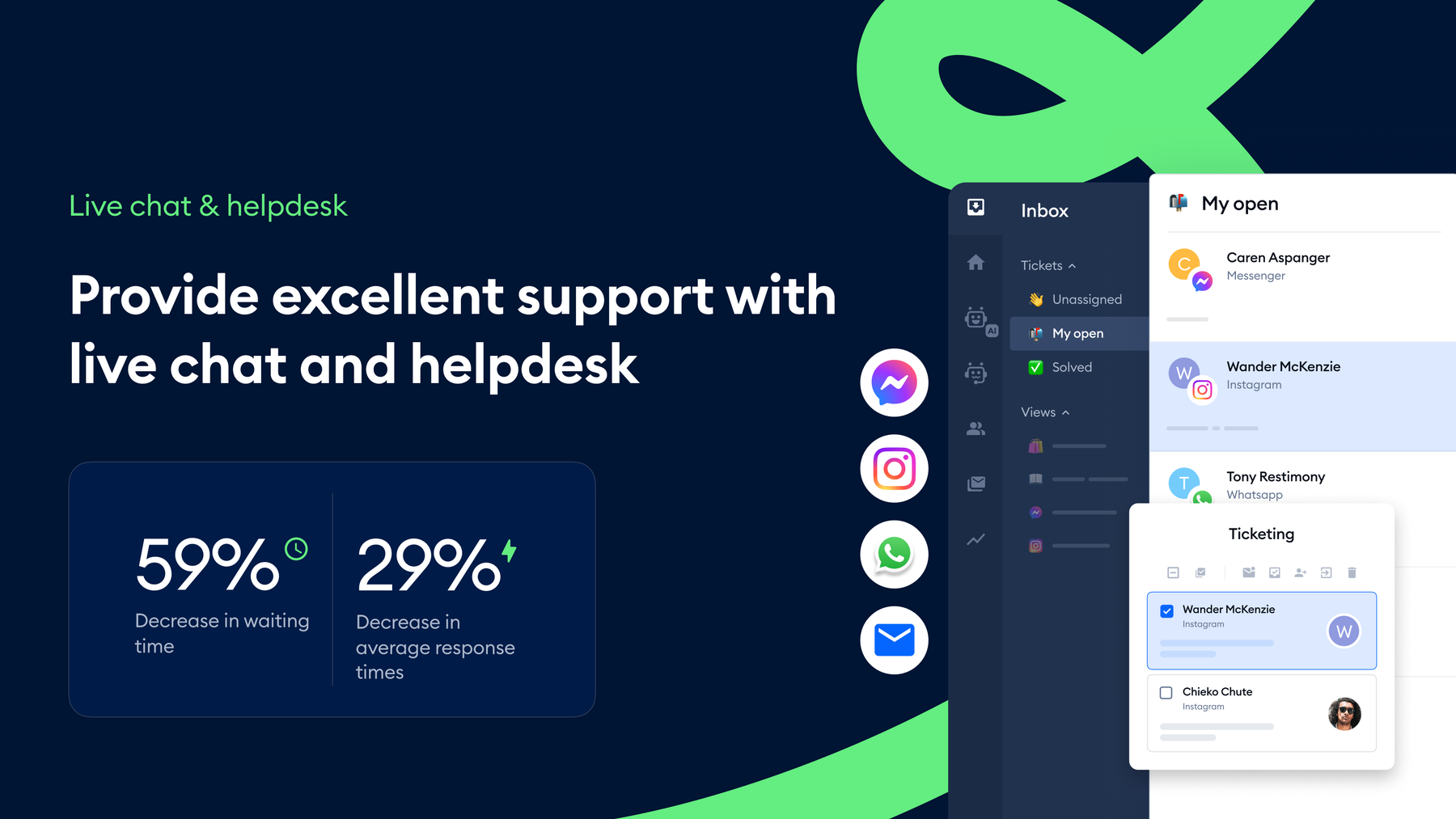 Tidio live chat inbox and ticketing interface