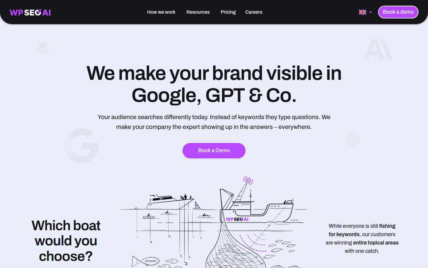WP SEO AI homepage for managed SEO and GEO services