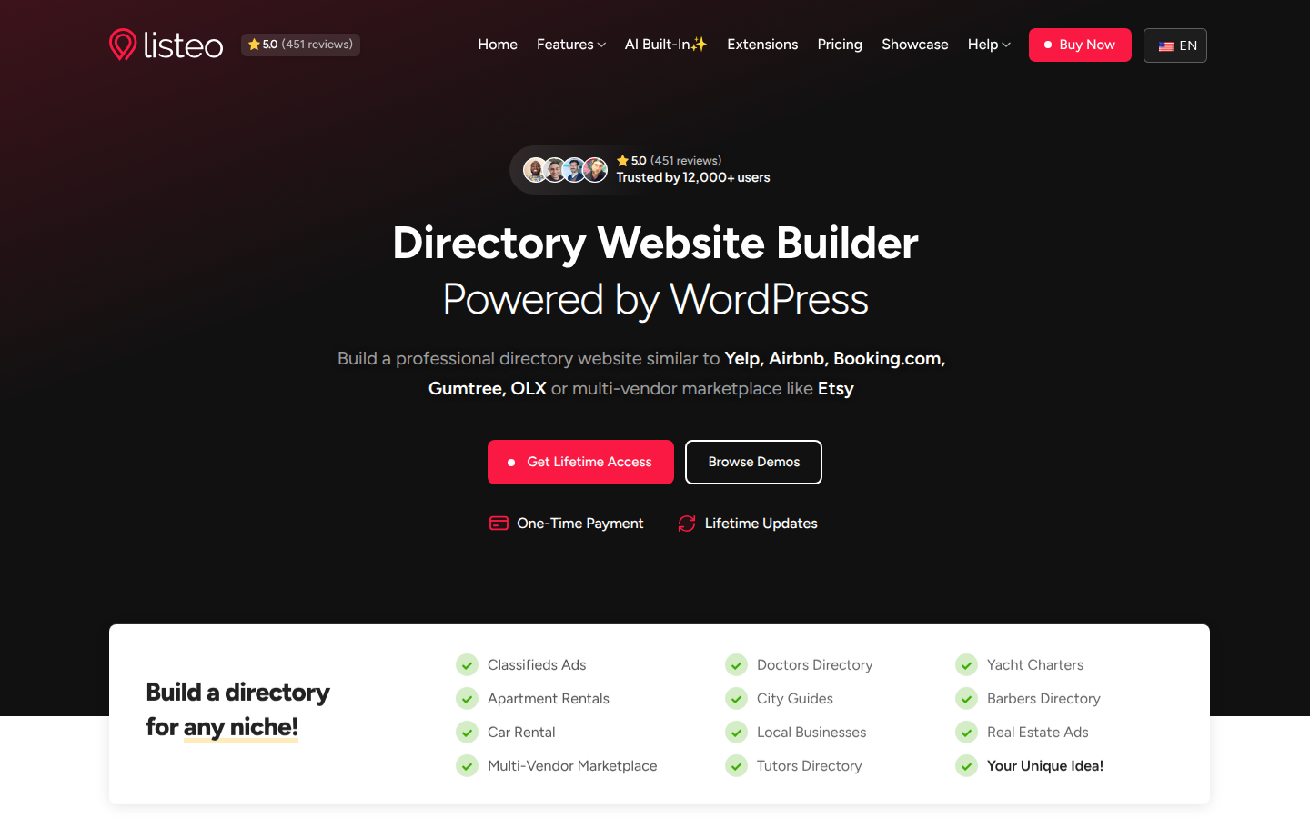 Listeo directory website builder interface